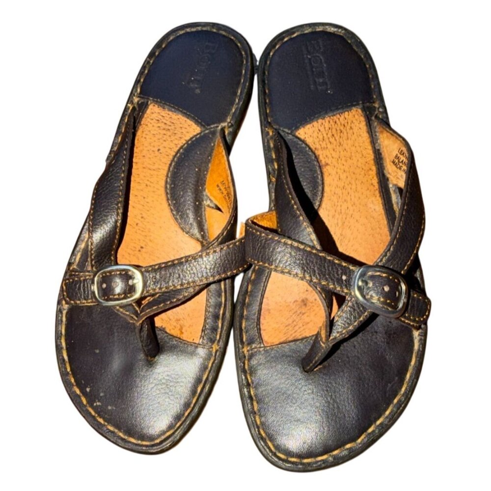 Børn Salina Leather Slip-on Sandals W/ Adjustable Buckle-Brown-Size 7